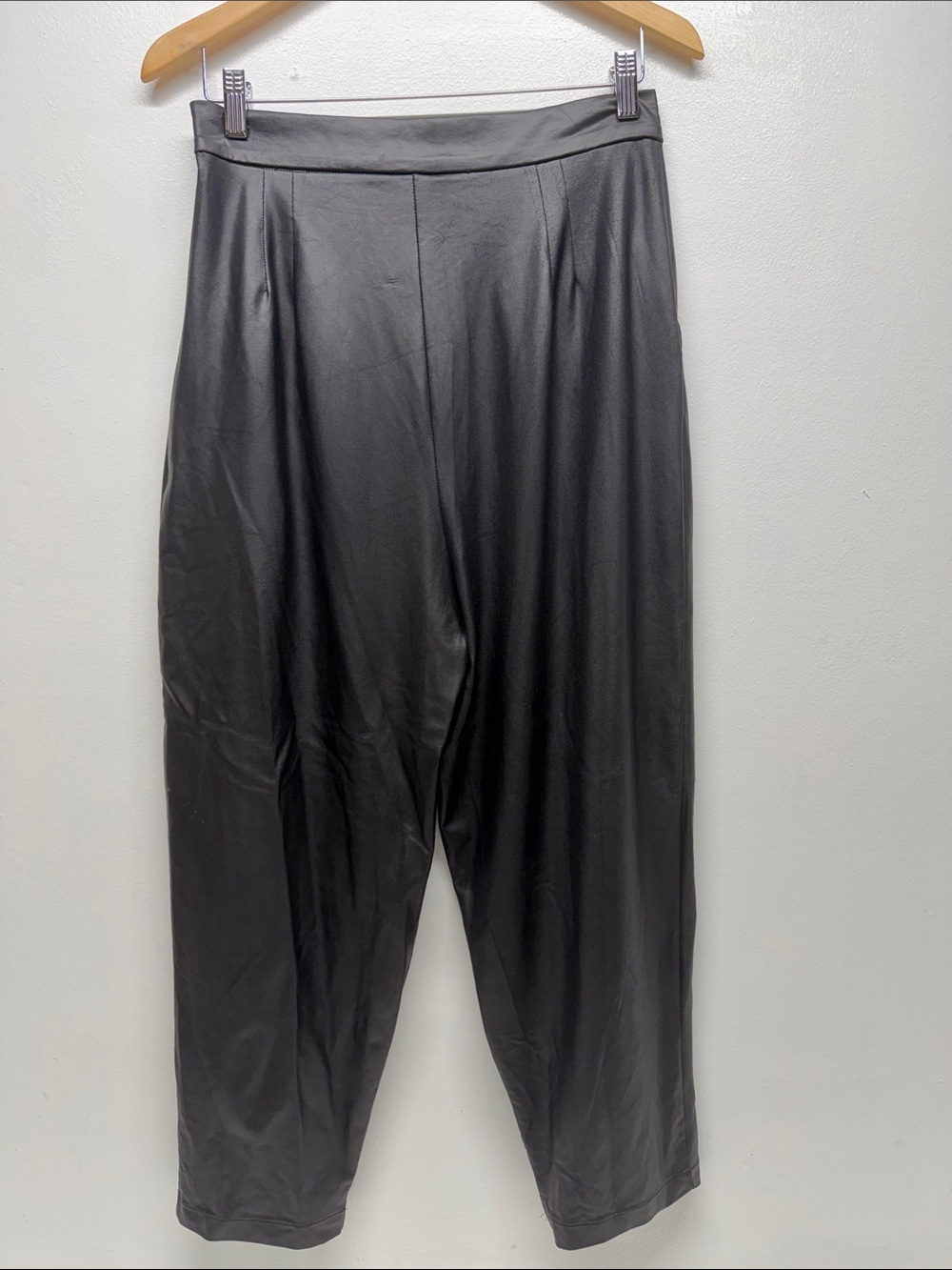 Meg Pants Slacks Wide Leg Faux Leather Pleated Pockets High Rise Zip Black Small - Picture 4 of 7